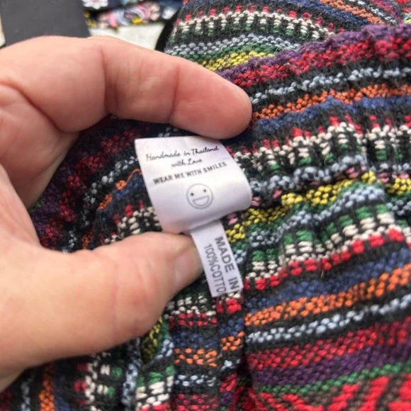 Harem Pants Mens Woven Tribal Stripe Boho Shorts Multicolor Wood Bead Detail - Picture 9 of 9